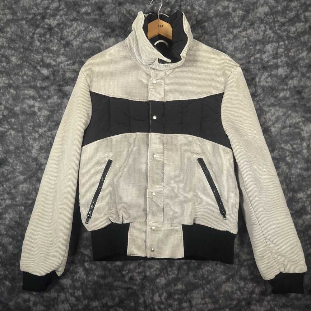 Vintage CB Sports Corduroy Full Zip Bomber Jacket Womens Size L Beige Black